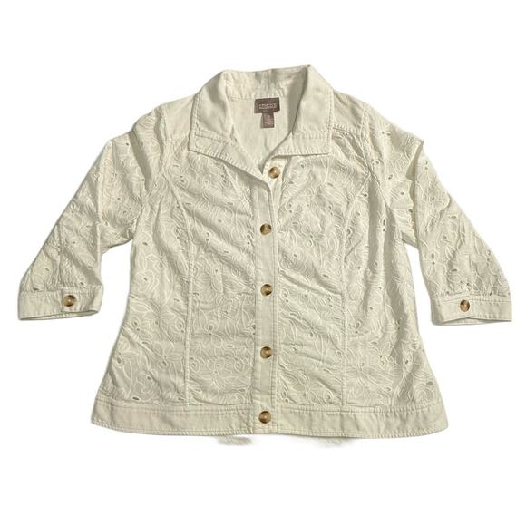 Chicos White Eyelet Cotton Blazer Jacket/ Embroidered, Cottagecore, Sz.‎ 2/US 12 - Picture 2 of 6